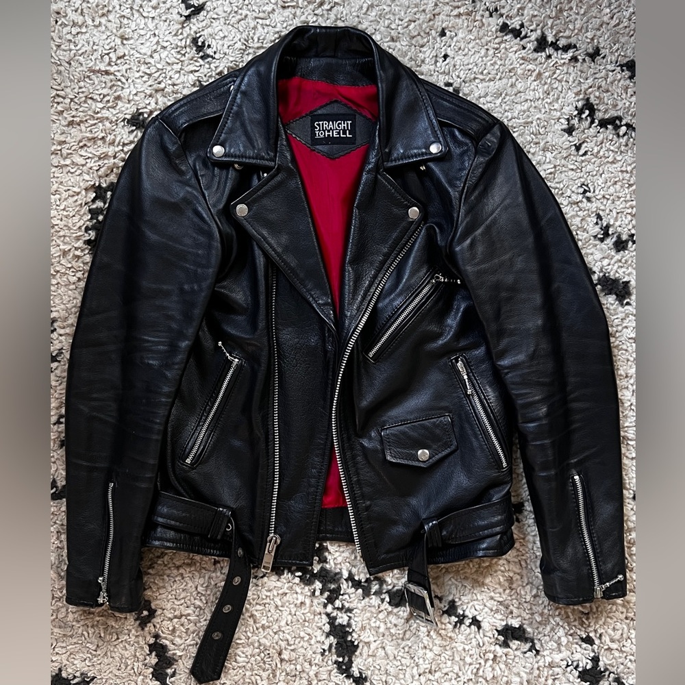 Straight to hell leather biker jacket